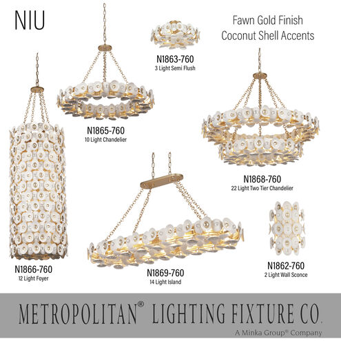 Niu 22 Light 39 inch Coconut Shell Gold / Coconut Shell White Chandelier Ceiling Light